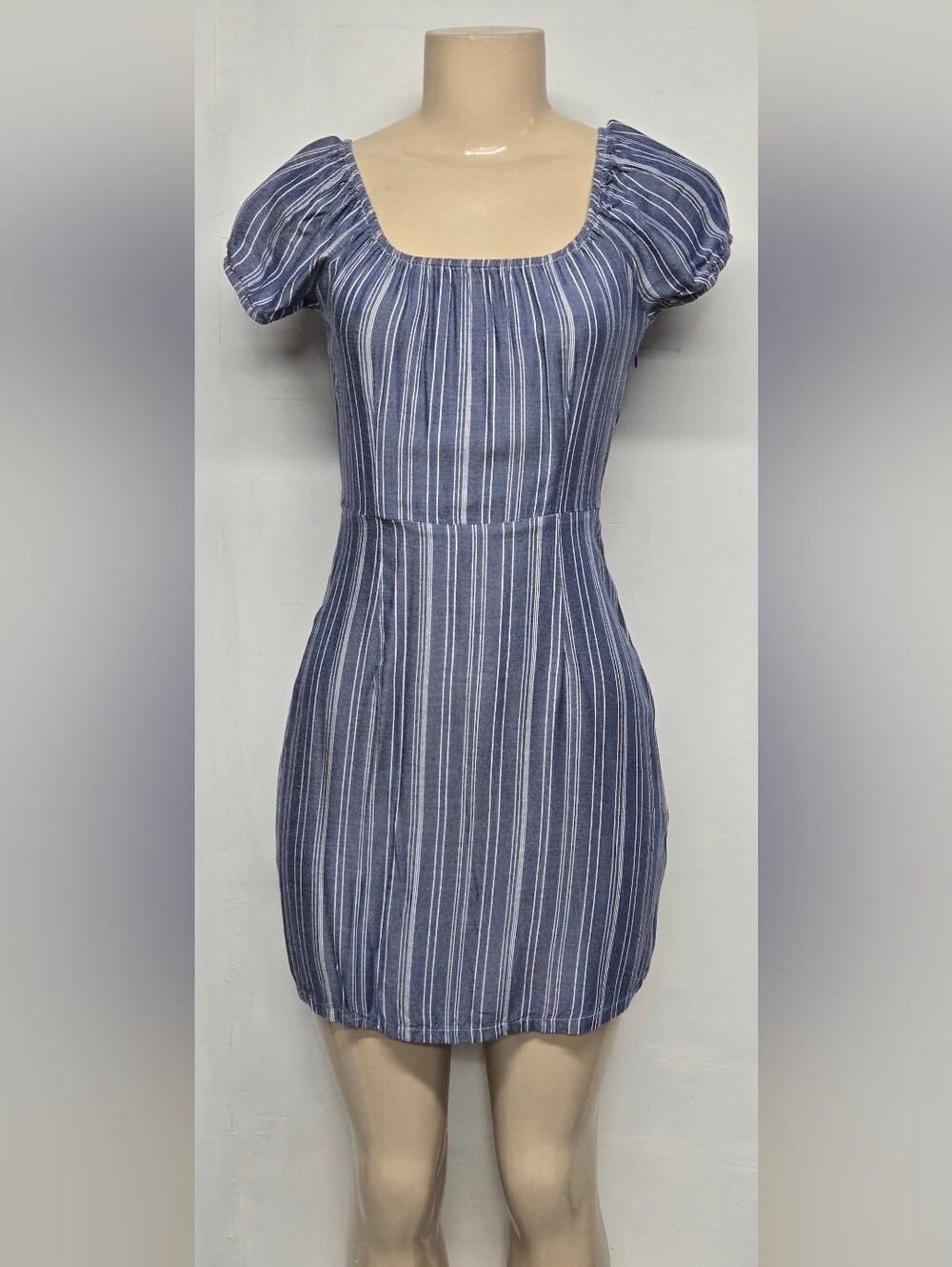 Hollister XS Mini Dress Nautical Blue White Stripes Elastuc Neck & Sleeve